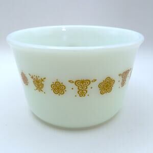Vintage Pyrex Butterfly Gold Small Milk Glass 1970s Bowl Custard Cup 4" diameter
